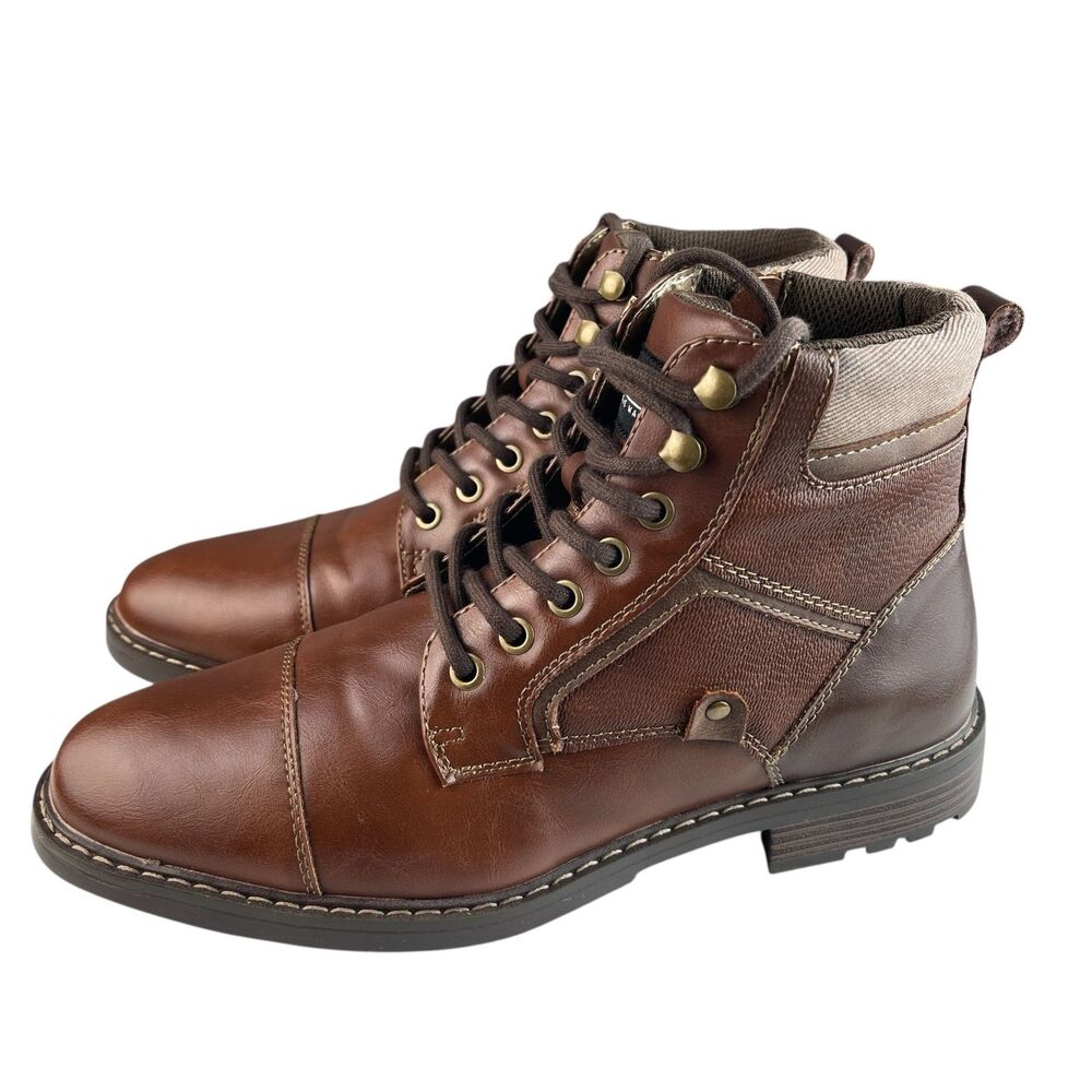 Madden Men’s Combat Ankle Boots US 8.5 EU 41.5 Brown Faux Leather Lace Up - Picture 4 of 12